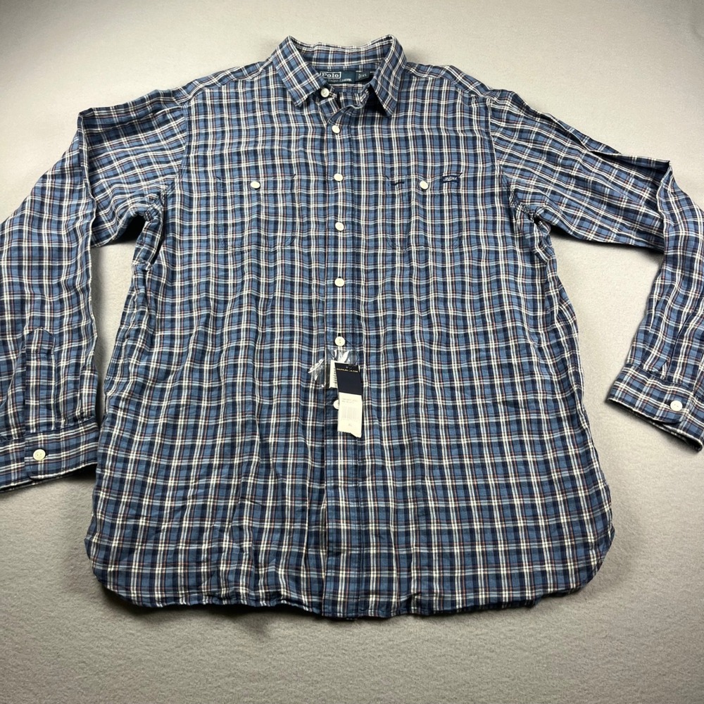 Polo Ralph Lauren Mens XL Blue Plaid Button Down Shirt Long Sleeve NWT - Picture 2 of 8